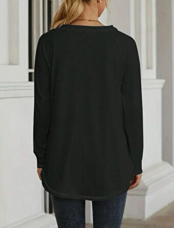 leyla sanat sanata yeni bir bakış açısı Kadın Uzun Kollu Yuvarlak Yaka Salaş Iki Iplik Bluz