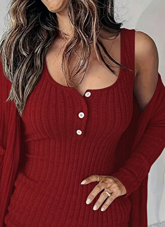 leyla sanat sanata yeni bir bakış açısı Kadın Askılı Yuvarlak Yakalı önü Düğmeli şardonlu Kaşkorse Mini Elbise Ve Kısa Ceket