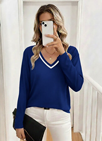 leyla sanat sanata yeni bir bakış açısı Kadın Uzun Kollu V Yakalı Viskon Iki Iplik Bluz
