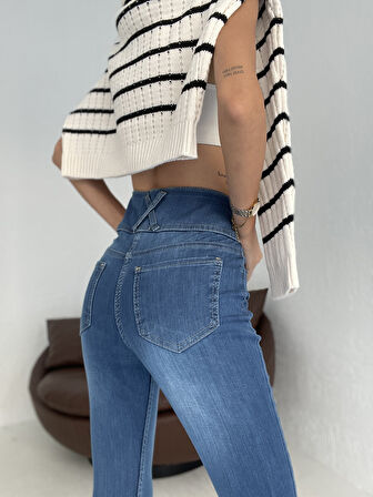 leyla sanat sanata yeni bir bakış açısı Yüksek Bel Likralı Jean Pantolon 90 Cm