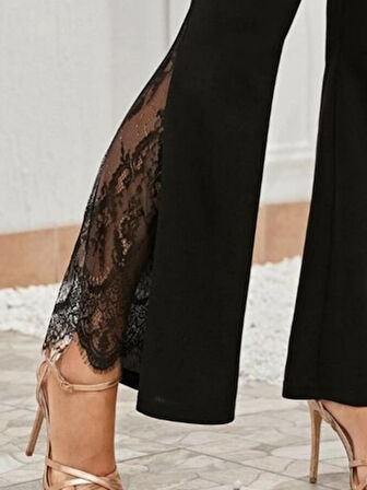 leyla sanat sanata yeni bir bakış açısı Kadın Dantel Eklemeli Ispanyol Paça Scuba Tayt Pantalon
