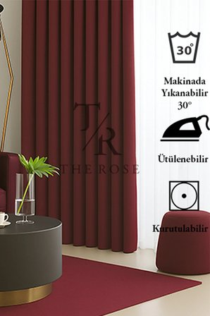 Bordo Blackout, Işık Geçirmez, Karartma Perde, Pilesiz, Lüks, A+ Kalite, Tek Kanat, Güneşlik