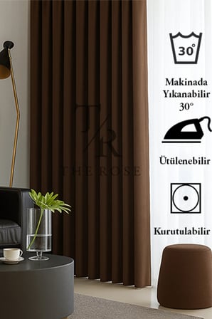 Kahverengi Blackout, Işık Geçirmez, Karartma Perde, Pilesiz, Lüks, A+ Kalite, Tek Kanat, Güneşlik