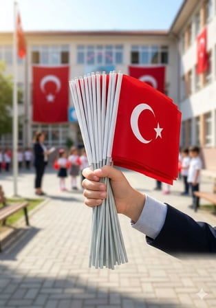 Premium 23 Nisan Türk Bayrağı - Tekli Alpaka Plastik Saplı, 20x30cm