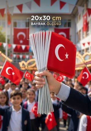 Premium 23 Nisan Türk Bayrağı - Tekli Alpaka Plastik Saplı, 20x30cm