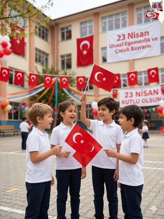 Premium 23 Nisan Türk Bayrağı - 50 Adet Toptan Paket Alpaka Kumaş Plastik Saplı 20x30cm
