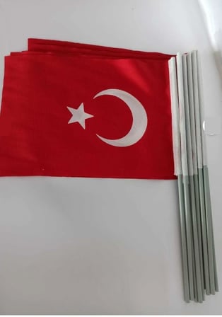 Tekli Türk Bayrağı 30x45 cm Alpaka Kumaş Plastik Saplı Elde Sallama Milli Bayram Okul Bayrağı