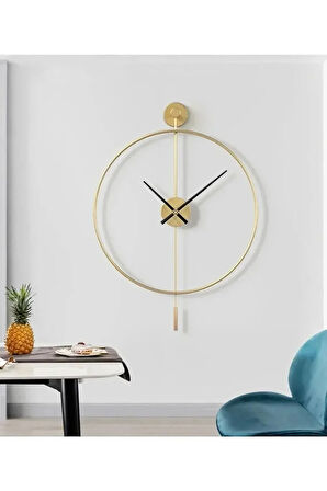 (XXL 60X80 CM) Gold Tiktok - Siyah 35cm Akrep Yelkovan , Modern Sarkaçlı Metal Duvar Saati