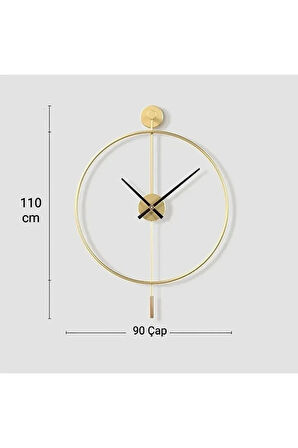 (XXL 60X80 CM) Gold Tiktok - Siyah 35cm Akrep Yelkovan , Modern Sarkaçlı Metal Duvar Saati