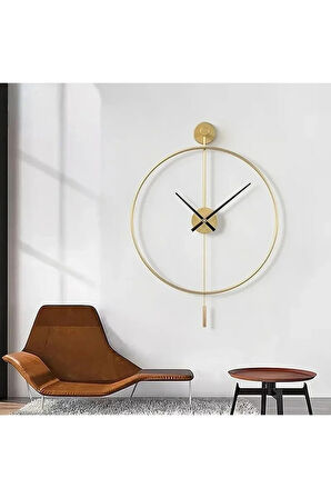 (XXL 60X80 CM) Gold Tiktok - Siyah 35cm Akrep Yelkovan , Modern Sarkaçlı Metal Duvar Saati