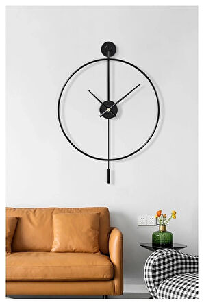 Xxl (60X80CM) Cm Siyah Tiktok - Siyah 35 Akrep Yelkovan , Modern Sarkaçlı Metal Duvar Saati