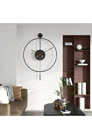 Siyah Timelles Tiktok - Büyük Boy (50X75CM), Modern Sarkaçlı Metal Duvar Saati
