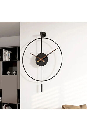 Siyah Timelles Tiktok - Büyük Boy (50X75CM), Modern Sarkaçlı Metal Duvar Saati