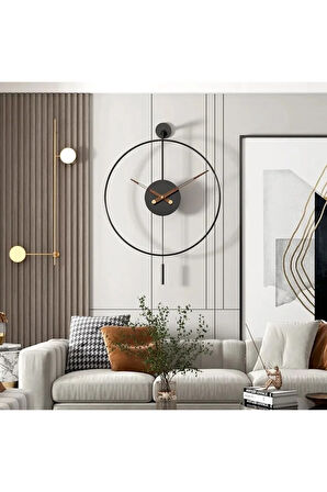 Siyah Timelles Tiktok - Büyük Boy (50X75CM), Modern Sarkaçlı Metal Duvar Saati