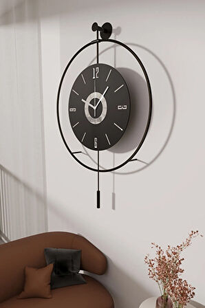Timelles Siyah-siyah Göbek - Büyük Boy (50x75 Cm ) (quartz Mekanizmalı ) , Metal Duvar Saati