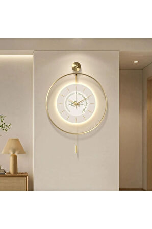 Büyük Boy Timelles Love Gold Led'li , Modern Dekoratif Metal Duvar Saati