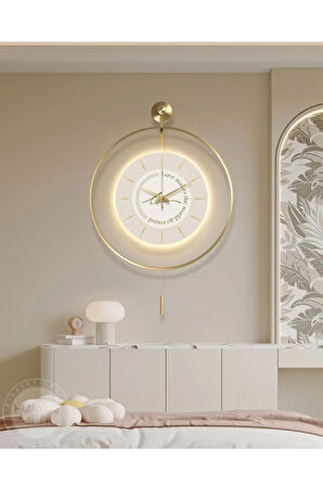 Büyük Boy Timelles Love Gold Led'li , Modern Dekoratif Metal Duvar Saati