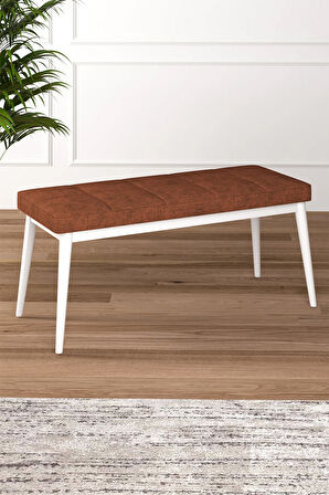Tinaa Jery Kumaş Modern Beyaz Ahşap Ayak Bench Oturak 90x40, Ayakkabılık Bank, Yatak Ucu Puf