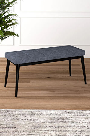 Tinaa Jery Kumaş Modern Siyah Ahşap Ayak Bench Oturak 90x40, Ayakkabılık Bank, Yatak Ucu Puf