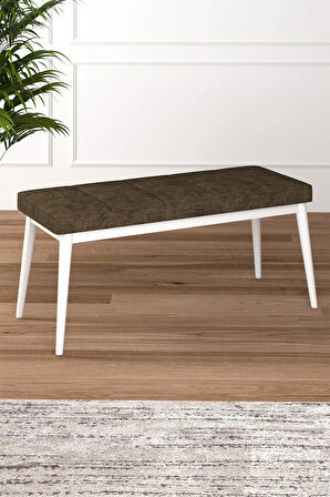 Tinaa Jery Kumaş Modern Beyaz Metal Ayak Bench Oturak 90x40, Ayakkabılık Bank, Yatak Ucu Puf