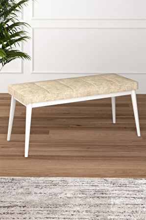 Tinaa Jery Kumaş Modern Beyaz Metal Ayak Bench Oturak 90x40, Ayakkabılık Bank, Yatak Ucu Puf