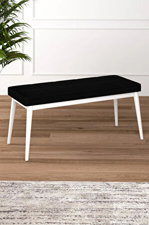 Tinaa Jery Kumaş Modern Beyaz Metal Ayak Bench Oturak 90x40, Ayakkabılık Bank, Yatak Ucu Puf