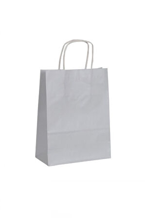 Tiri Store Büküm (Burgu) Saplı Karton Çanta Gümüş 25 Adet 18x24x8 cm