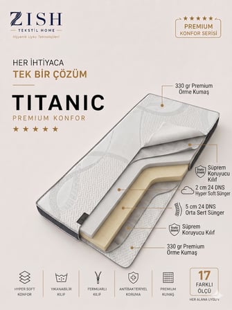 Zish Home TITANIC 8 cm Hyper Soft Süngerli Yatak Pedi ve Şiltesi | 24 DNS Destek Süngeri | Yatak, Kanepe ve Koltuk Üstü Topper