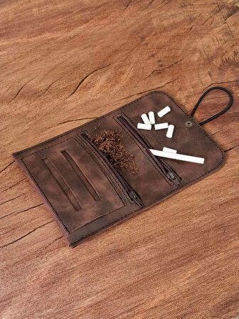 Tütün Kesesi Cüzdan Tütün Çantası Küçük Boy Acı Kahve Boyut: 13cm 19cm Kapalı Boyut: 7cm 13cm