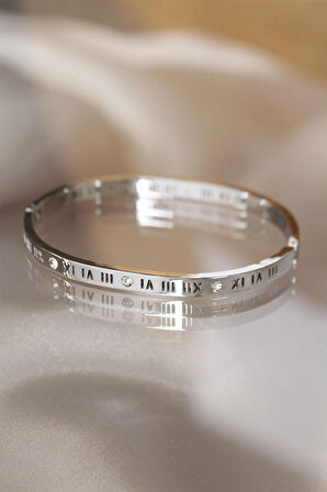 316L Çelik Roma Rakamlı Silver Renk Cartier Bilezik - TJ-BB3566