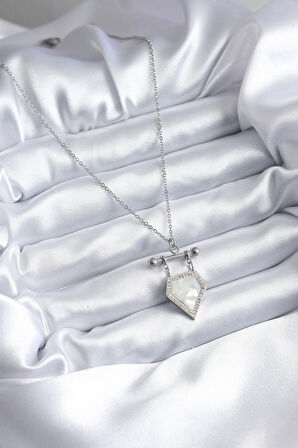 316L Çelik Gümüş Renk Zirkon Taş Detay Kadın Kolye - TJ-BKO7896