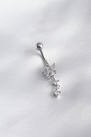 316L Cerrahi Çelik Çiçek Model Zirkon Taşlı Sallantı Model Kadın Göbek Piercing - TJ-PR1215