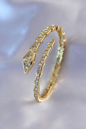 VIP Seri Yılan Model Gold Renk Kadın Kelepçe Bileklik - TJ-BB5489