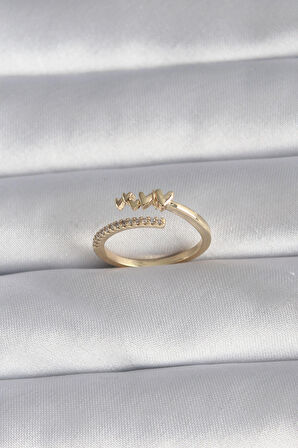 Pirinç Gold Renk Zirkon Taş Detay Kalp Model Kadın Yüzük - TJ-BYK3015