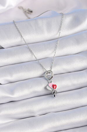 316L Çelik Gümüş Renk Renkli Kalp Figür Charm Model Kadın Kolye - TJ-BKO9319