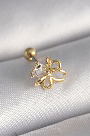 316L Çelik Gold Renk Zirkon Taş Detaylı Kurdele Model Tragus Piercing - TJ-PR1288