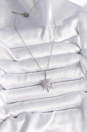 316L Çelik Gümüş Renk Zincir Zirkon Taşlı Güneş Model Kadın Yüzük - TJ-BKO9566