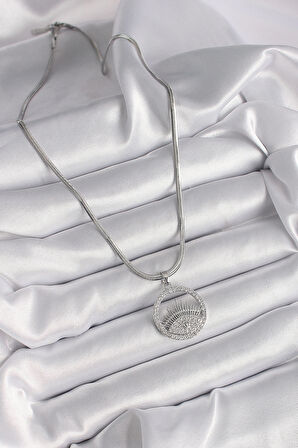 316L Çelik Gümüş Renk İtalyan Zincir Zirkon Taşlı Göz Model Kadın Kolye - TJ-BKO9592