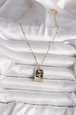 316L Çelik Gold Renk Zirkon Taşlı Ay Figürlü Tarot Model Kadın Kolye - TJ-BKO9686