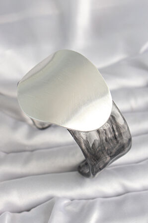 Siyah Mermer Desen Akrilik Pilastik Gümüş Plaka Model Vintage Kadın Bilezik - TJ-BB6669