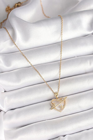 316L Çelik Gold Renk Zincir Zirkon Taşlı Kalp Model Yıldız Detay Kadın Kolye - TJ-BKO9861