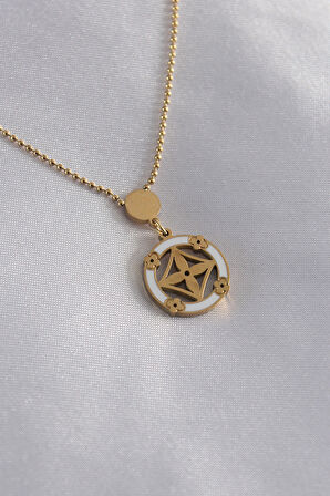 316L Çelik Gold Renk Çiçek Figür Kadın Kolye - TJ-BKO7152