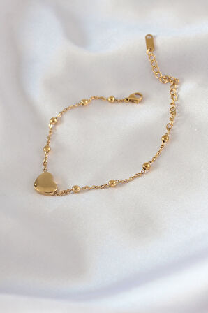 316L Çelik Gold Renk Kalp Model Minimal Top Detay Kadın Bileklik - TJ-BB5434