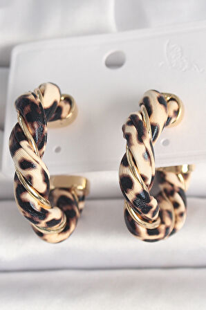 Pirinç Gold Renk Sarmal Leopar Desen Halka Model Kadın Küpe - TJ-BKP10343