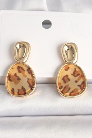 Pirinç Gold Renk Sallantı Leopar Desen Kare Model Kadın Küpe - TJ-BKP10346