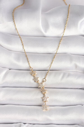 316L Çelik Gold Renk Zincir Zirkon Taşlı Yıldız Model Kadın Kolye - TJ-BKO9903