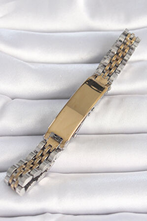 316L Çelik Gold Gümüş Renk Kalın Zincir Künye Model Erkek Bileklik - TJ-EB3717