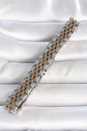 316L Çelik Gold Gümüş Renk Zincir Model Erkek Bileklik - TJ-EB3720