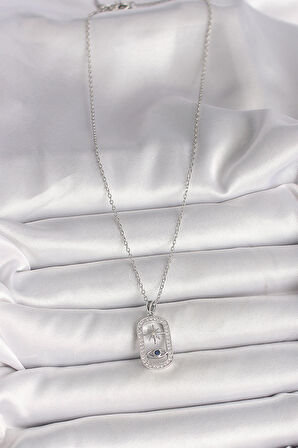 316L Çelik Gümüş Renk Zincir Zirkon Taşlı Göz Yıldız Model Kadın Kolye - TJ-BKO9985