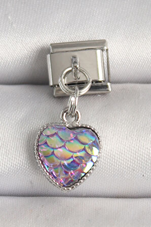 316L Çelik Gümüş Renk Mor Pullu Kalp Model Nomination Charm - TJ-BC1248